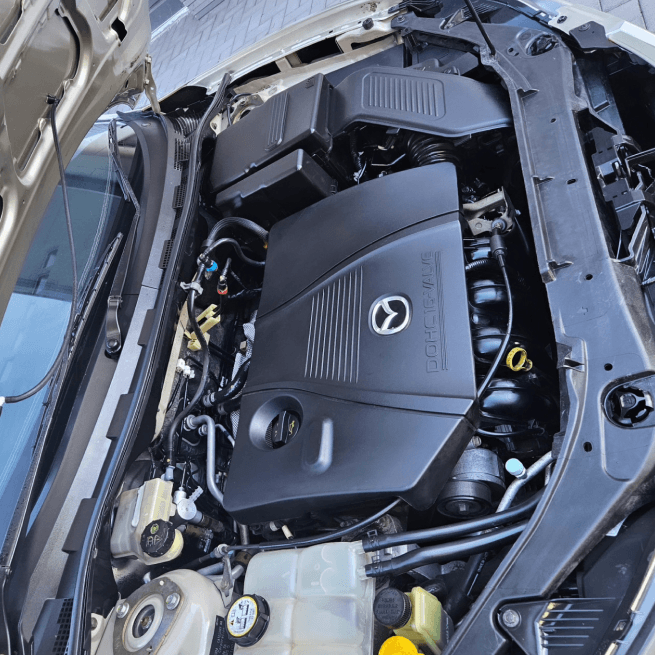 Mazda SkyActiv engine bay checked over during routine maintenance