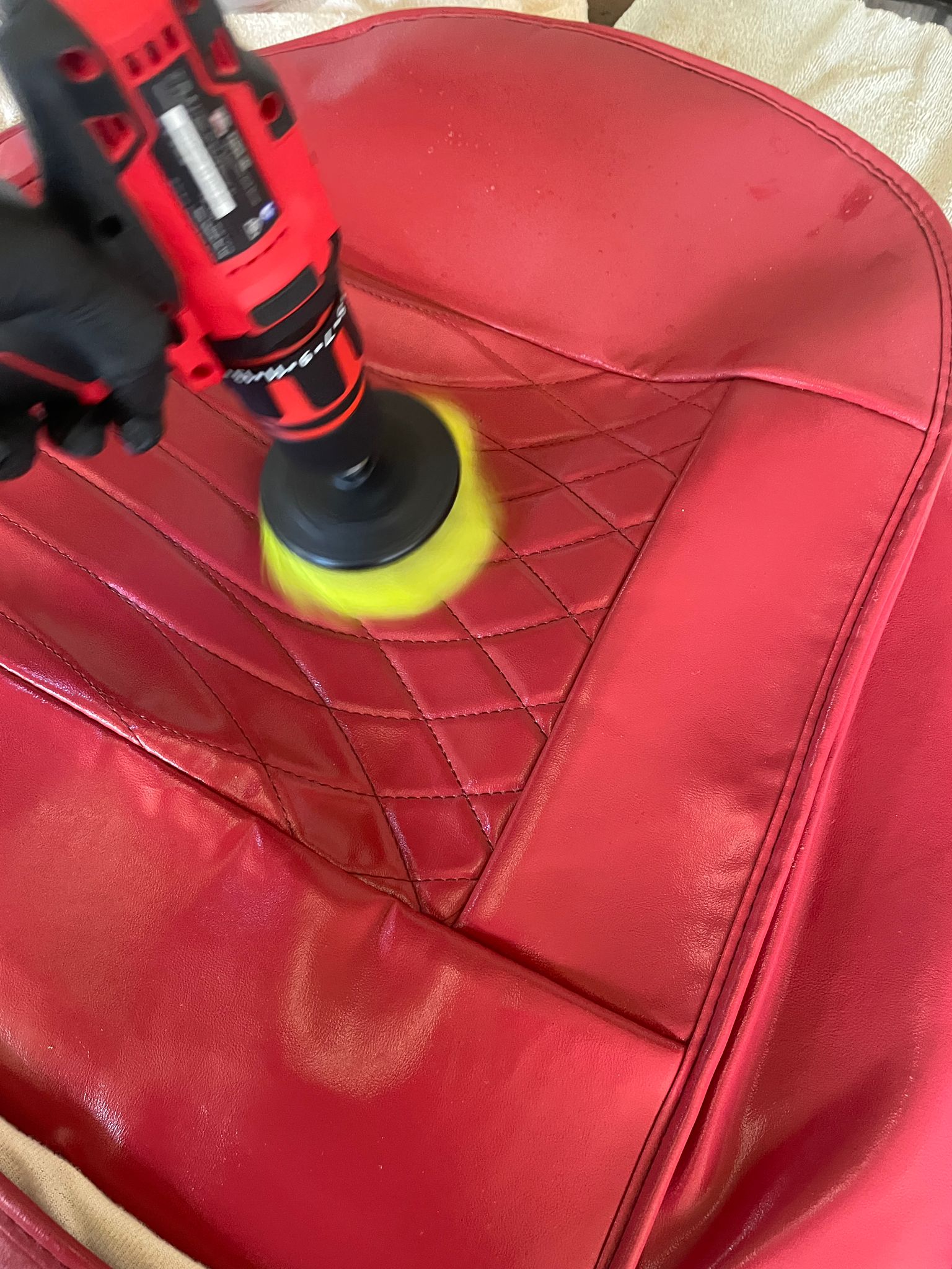 Leather seat polishing in progress